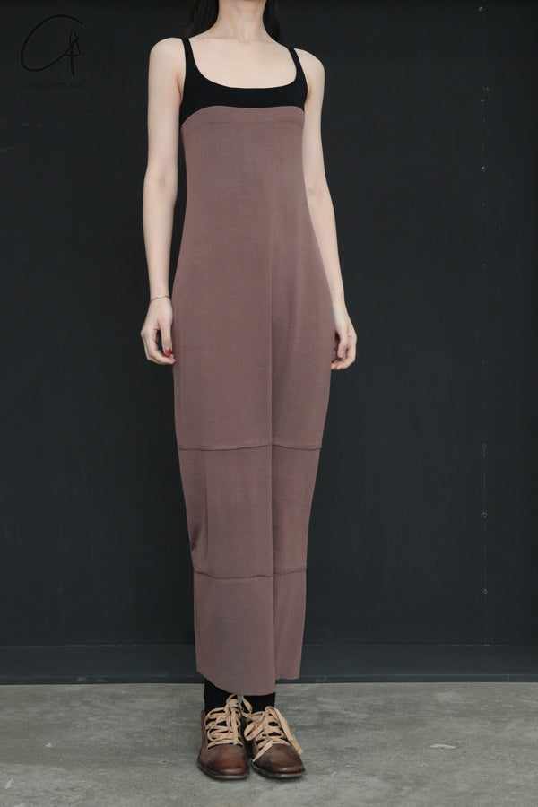 SWAYING/KNIT silk patchwork vest dress SW24SS2L31 khaki